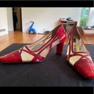 J. Renné Red Faux Snakeskin Heels